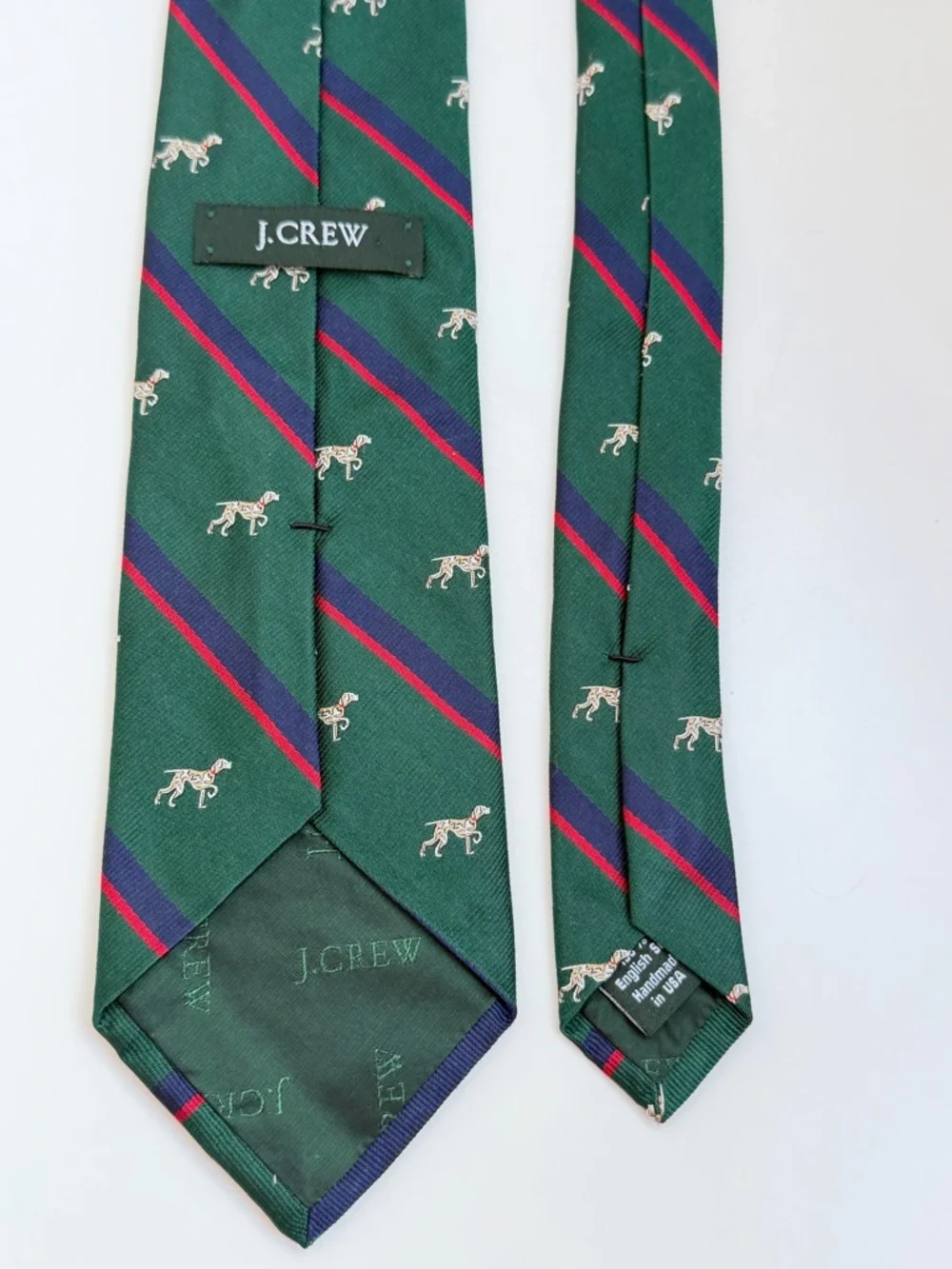 J Crew Silk Tie Green Dog Print English Novelty Preppy Ivy League‎ Necktie